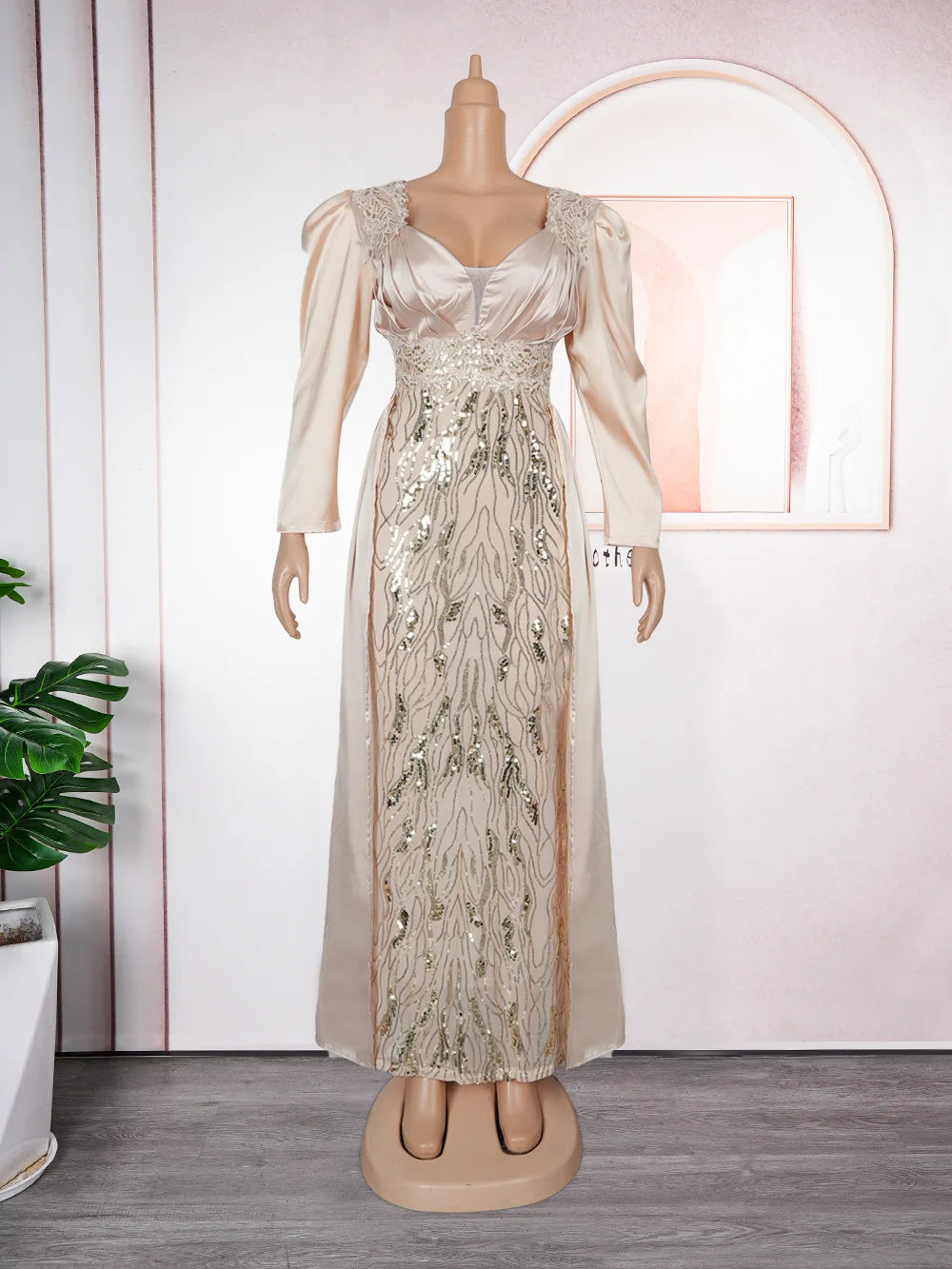 Robe de soirée à paillettes pour femmes, grande taille, col en v, dos nu, S10272