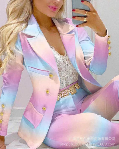 Veste crayon taille haute à double boutonnage pour femme, col imbibé, blanc tempérament, mode Piedmont, printemps et été, 2 pièces