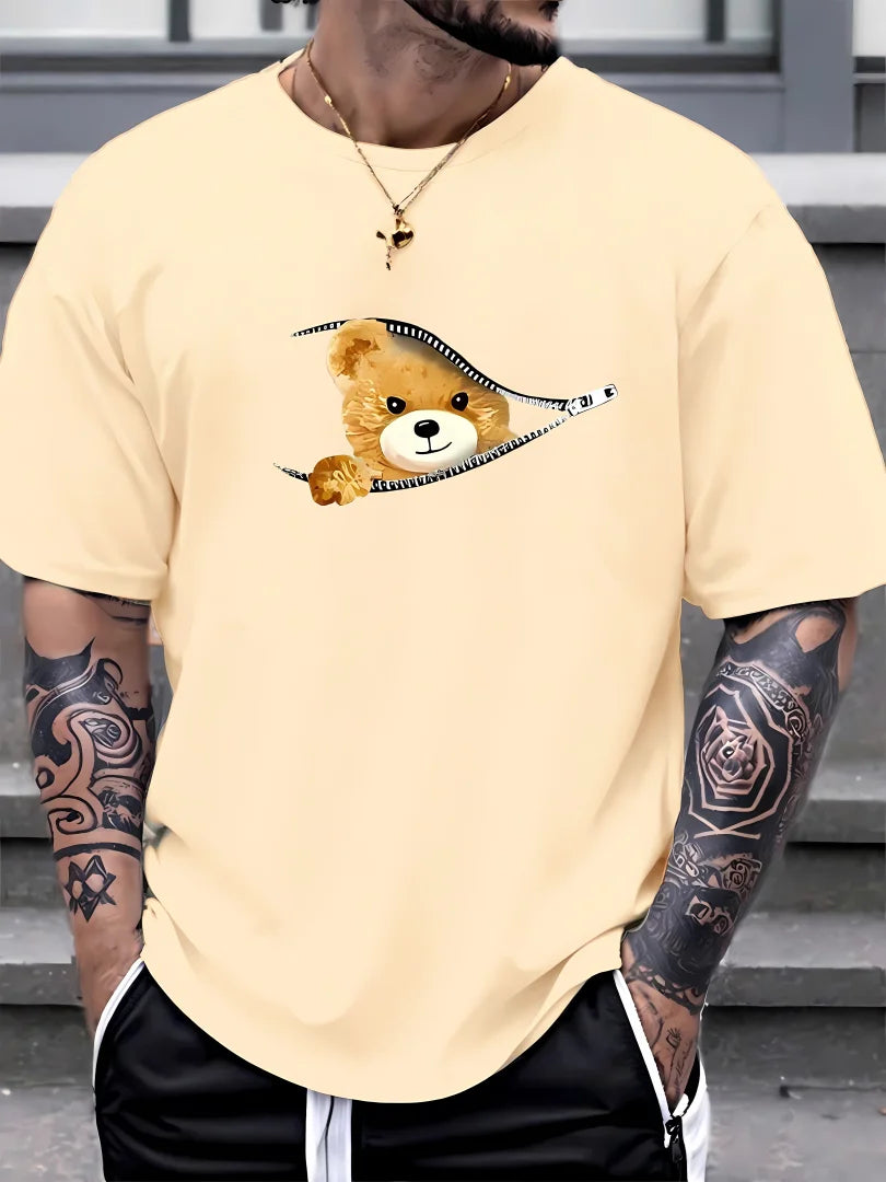 T-shirt d'été imprimé à motif d'ours pour hommes et femmes, adapté au haut décontracté et respirant