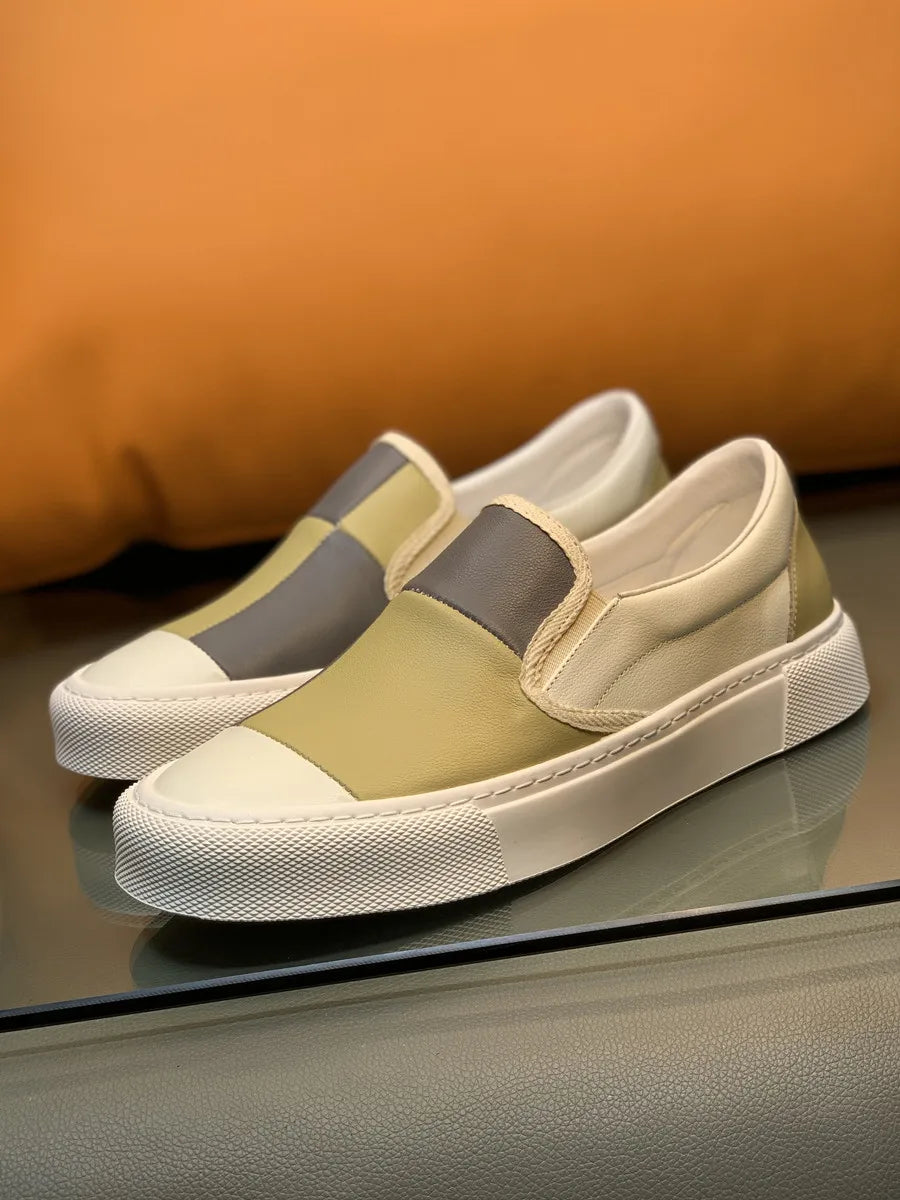 Printemps nouveaux hommes en cuir à semelles épaisses simples et à la mode couleur bloqué chaussures décontractées