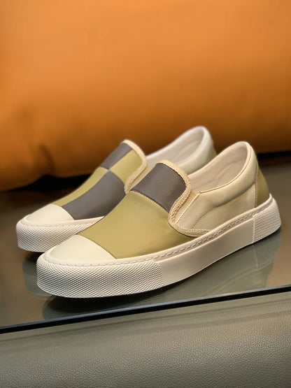 Printemps nouveaux hommes en cuir à semelles épaisses simples et à la mode couleur bloqué chaussures décontractées