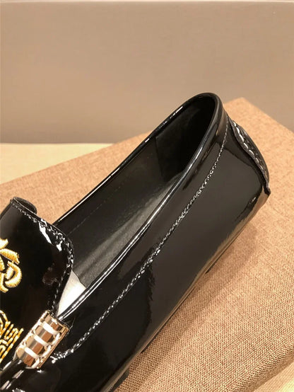 Chaussures Décontractées en Cuir Verni Astronomique Souple pour Homme, Style Coréen, Décontracté, en Une Étape, Style Britannique, pour Paresseux, Nouvelle Collection Printemps Été