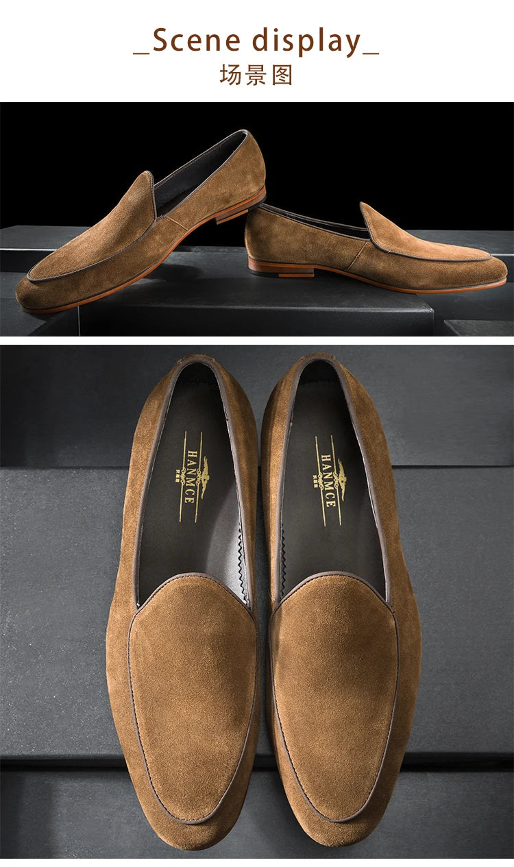 Hanmce mode sué angleterre chaussures décontractées mocassins de luxe faits à la main en cuir véritable hommes