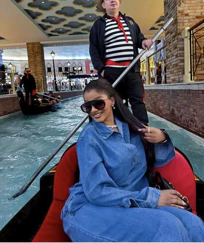 Ensemble pantalon en Denim pour femmes, ensemble deux pièces assorti, Streetwear décontracté, chemise ample, jambes larges, pantalons longs, taille haute, jean maman Y2k