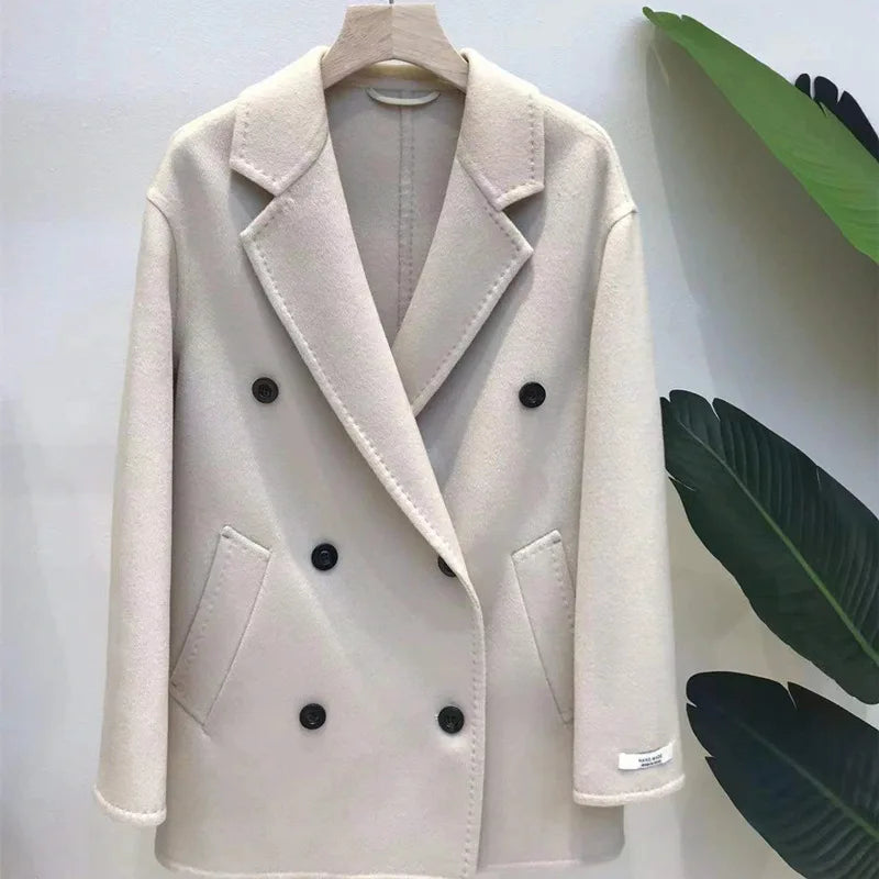 GENHUA 2025 automne hiver nouveaux modèles femmes Double face manteau en cachemire de haute qualité polyvalent 10% cachemire veste à Double boutonnage