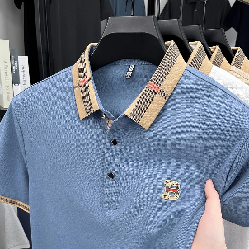 Polo d'été à manches courtes pour hommes, mode golf, design haut de gamme, broderie en soie glacée exquise, T-shirt respirant, 2025