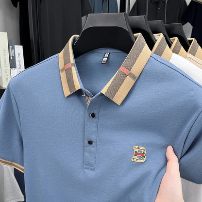 Polo d'été à manches courtes pour hommes, mode golf, design haut de gamme, broderie en soie glacée exquise, T-shirt respirant, 2025