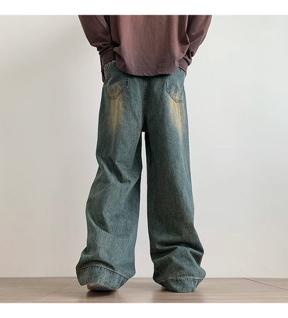 Jeans hommes Baggy Jean droit décontracté en détresse Vintage Jean pantalon hommes jambe large Denim pantalon mâle surdimensionné Streetwear mode