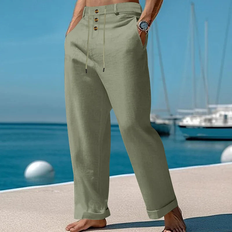 Pantalon de plage confortable en coton et lin pour hommes, sangle droite, haute qualité, décontracté, printemps et automne, nouvelle mode, 2025