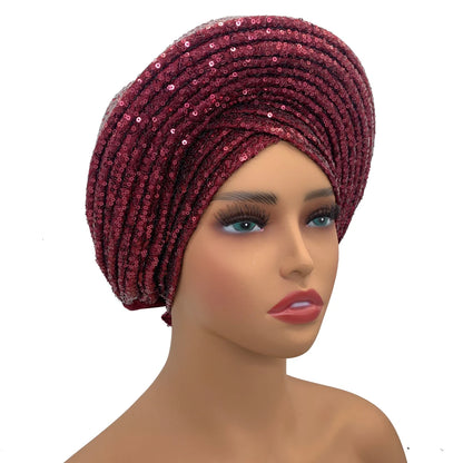 Paillettes Autogele Turban casquette pour femmes prêt africain Auto Gele casque Nigeria mariage Geles femme bandeau dame casque