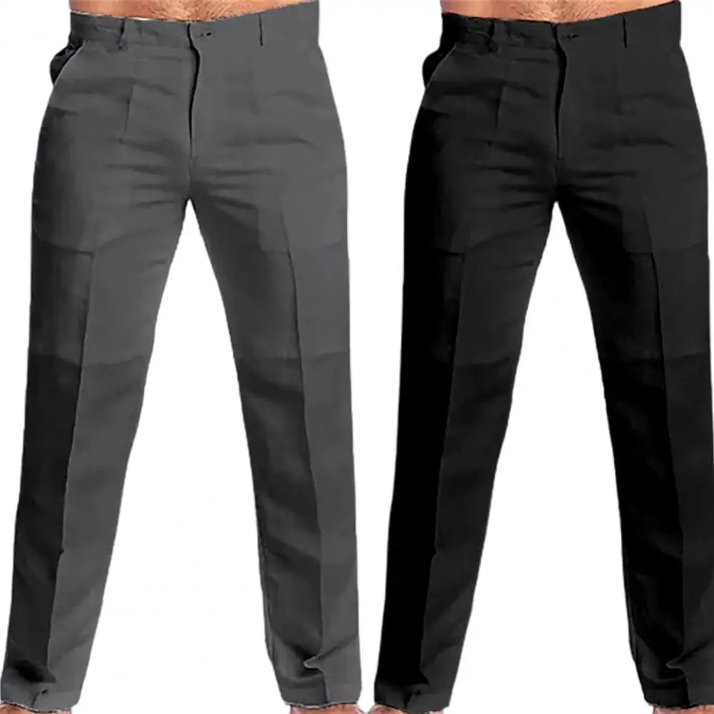 Pantalon en coton et lin pour hommes, Long, décontracté, élégant, taille moyenne, couleur unie, Slim Fit, fermeture éclair, bouton volant