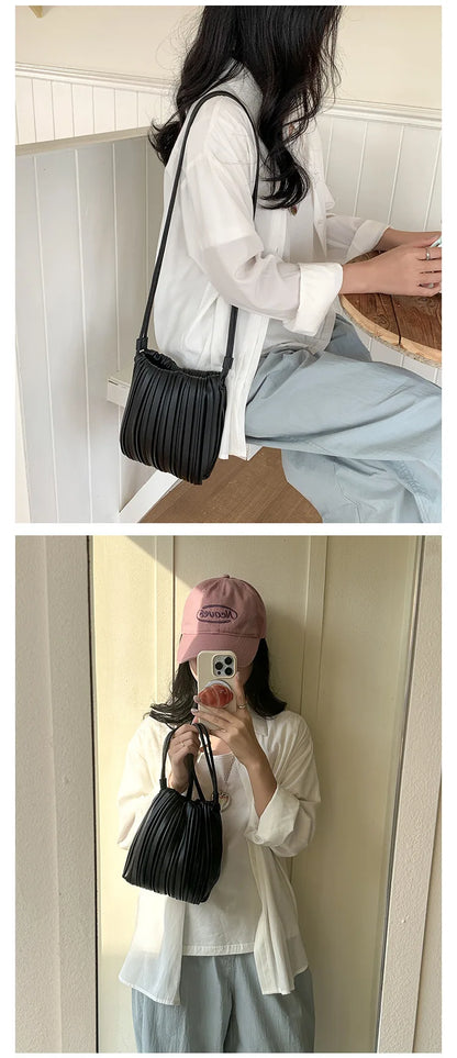 Mode d'été nouveau sac à bandoulière femmes PU simple épaule Mini sac de luxe polyvalent plissé décontracté petit sac carré