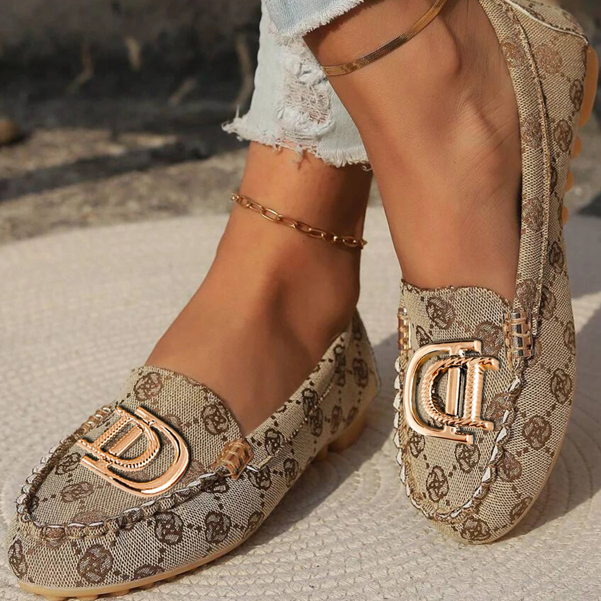 Mocassins pour femmes, sandales de bateau de conduite, décor de luxe, motif de mode, chaussures plates à enfiler, Sexy, élégantes, plates, confortables, décontractées, pour le bureau