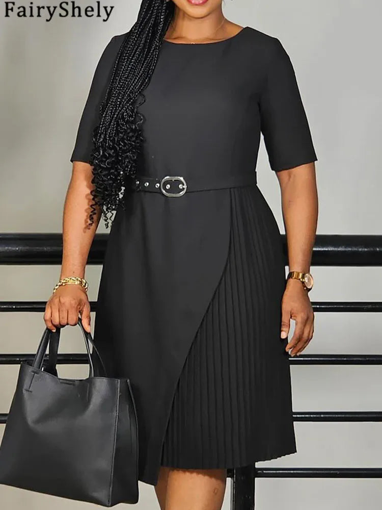 FairyShely 2025 solide Sexy grande taille robe femmes à manches courtes grandes robes été O cou bureau dame serré courbe robe