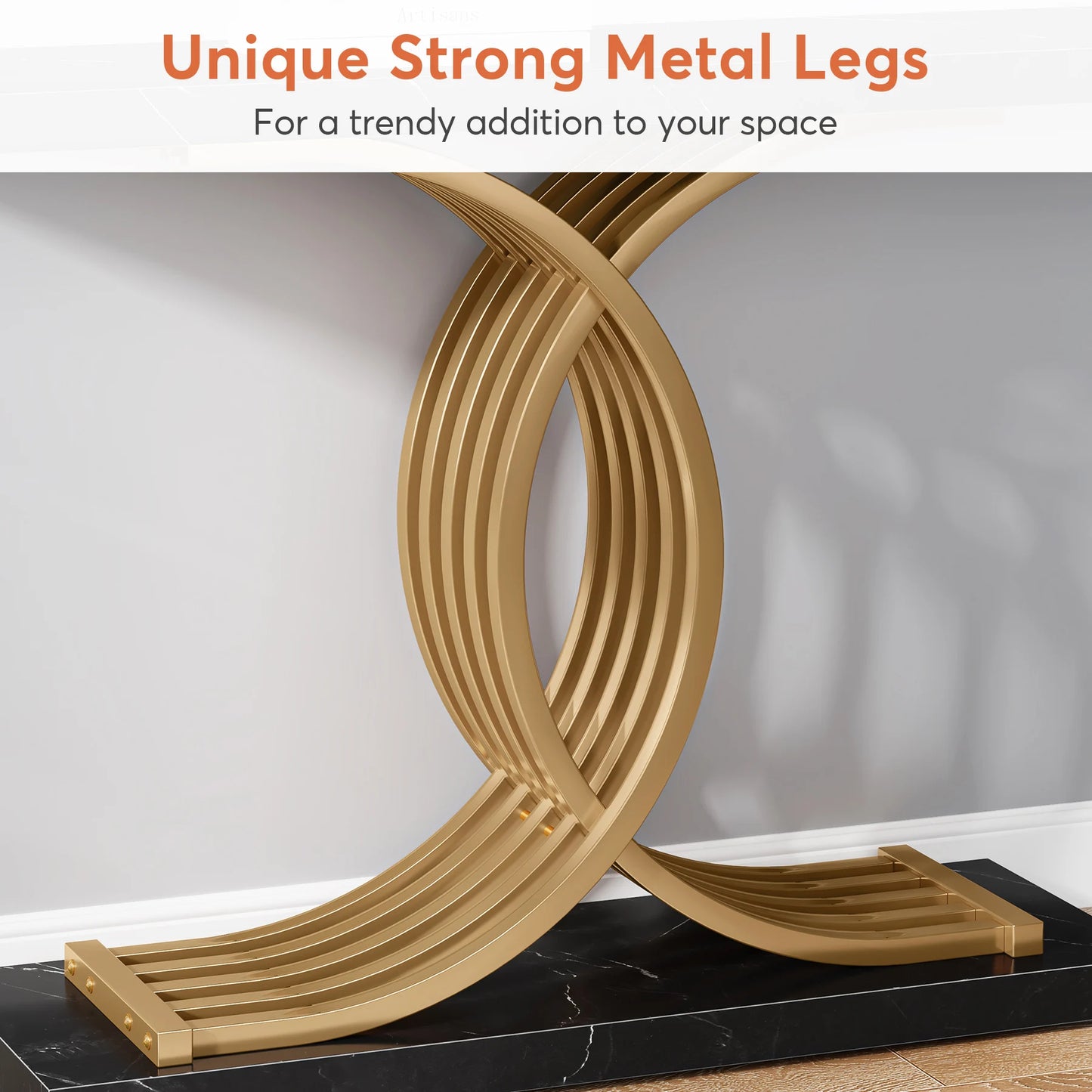 Tribesigns-Table d'entrée dorée, canapé moderne en imitation marbre, avec pieds géométriques en métal, 39 pouces