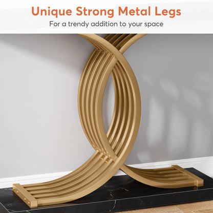 Tribesigns-Table d'entrée dorée, canapé moderne en imitation marbre, avec pieds géométriques en métal, 39 pouces