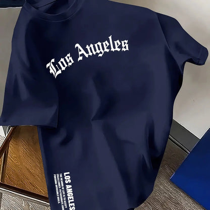 T-shirt manches courtes col rond pour hommes, 100% coton, mode, lettre Los Angeles imprimée, ample, grand, décontracté, confortable, été