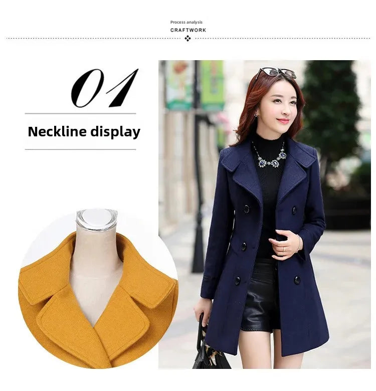 Veste en laine de style coréen pour femme, pardessus en nylon mi-long, double bouton de nucléo, 30 ans, 40 ans, 50 ans, automne, hiver, nouveau, 2023