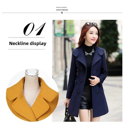 Veste en laine de style coréen pour femme, pardessus en nylon mi-long, double bouton de nucléo, 30 ans, 40 ans, 50 ans, automne, hiver, nouveau, 2023