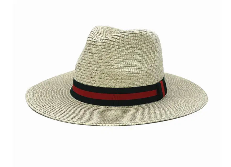 Chapeau de paille de voyage en plein air, pare-soleil de bord de mer, crème solaire, grand bord, style britannique DN, chapeau avec décoration de ruban, HZ75