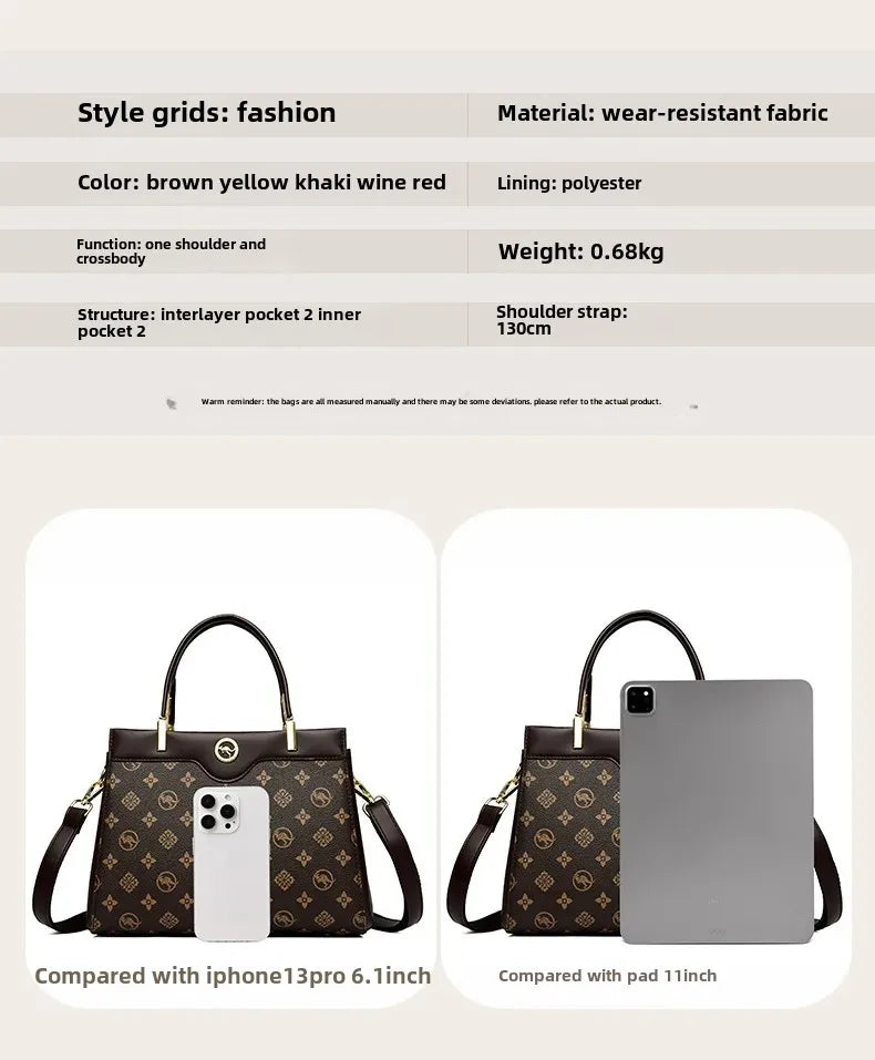 Sac fourre-tout rétro de grande capacité, sac à main imprimé couleur assortie Simple, cadeau pour maman, sac à bandoulière Simple, fermeture à glissière, autre matériau