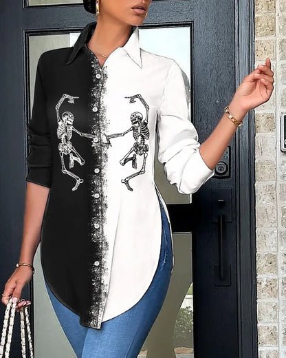 BERAKAH SUPRÊME - Haut décontracté à manches longues pour femmes, chemise imprimée à col au dos, élégante et à la mode, bureau, printemps et automne, 2025