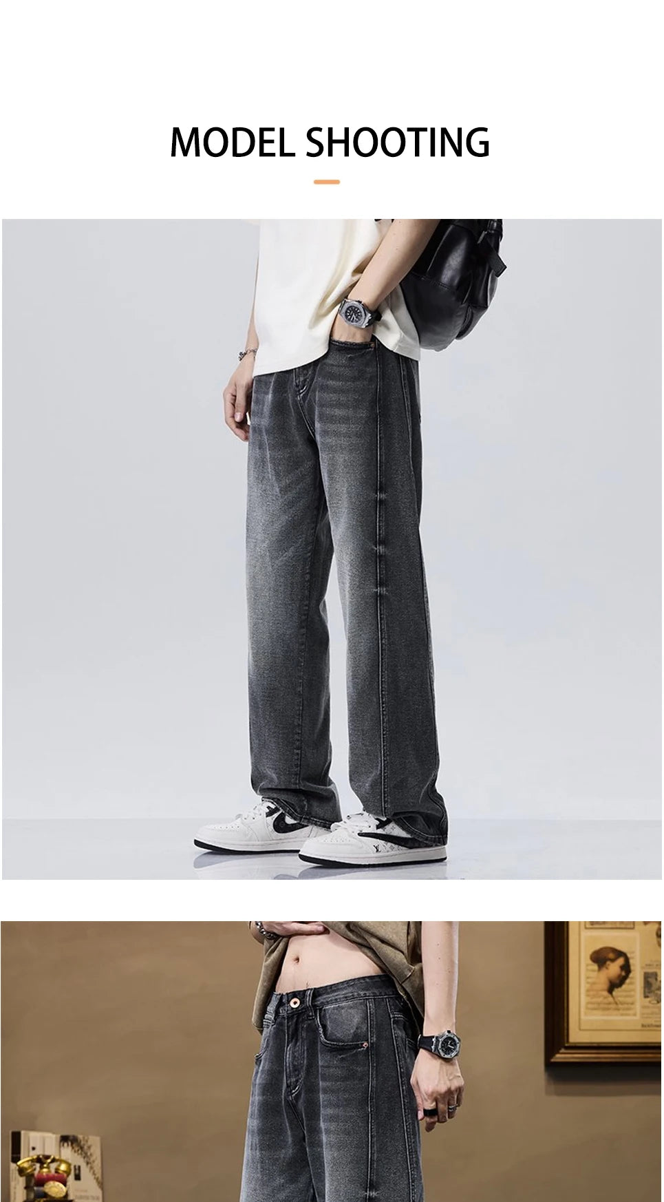 Pantalon en jean Baggy à jambe droite pour hommes |   Jean d'affaires décontracté coupe large et ample pour le style toutes saisons printemps/automne