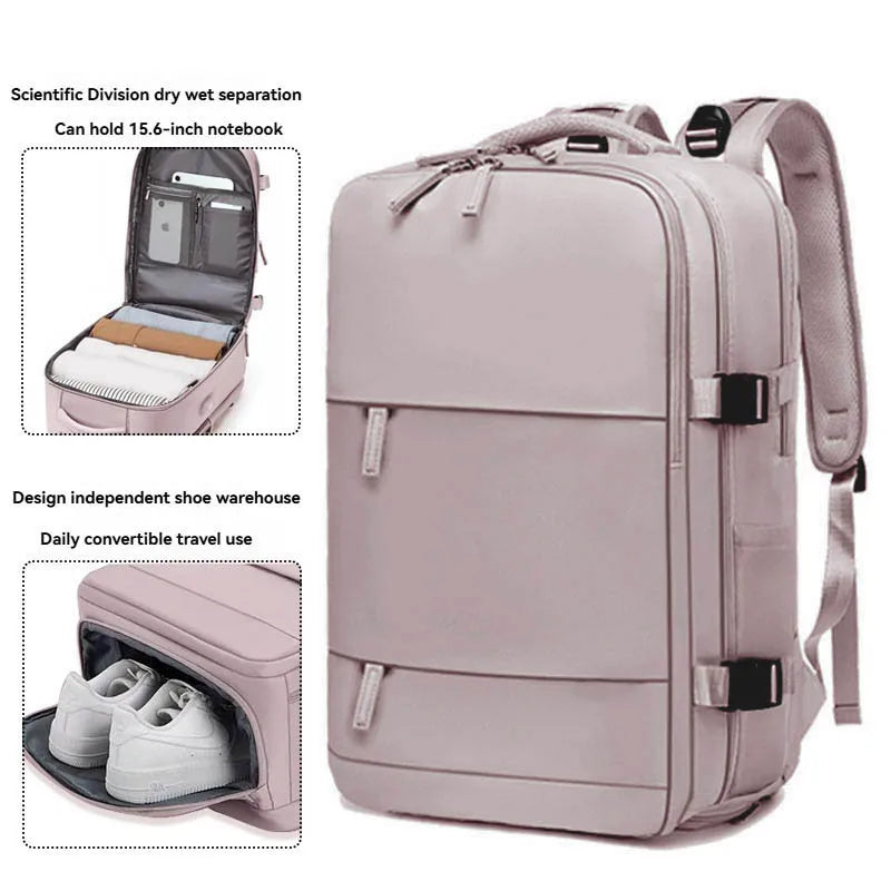 Sac à dos violet clair de grande capacité pour femmes avec séparation sèche et humide, sac d'ordinateur de transport, multifonctionnel étanche l