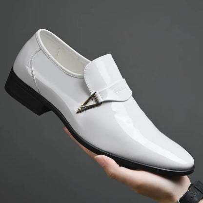 Chaussures en cuir blanc pour hommes, mocassins à bout pointu, décontractés, à enfiler, pour robe de soirée, nouvelle collection 2025