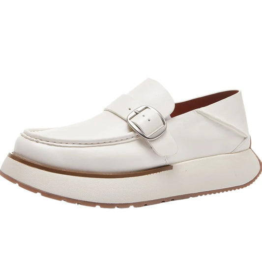 Mocassins britanniques en cuir de cheval haut de gamme pour hommes, baskets respirantes et décontractées, tendance, chaussures de tableau blanc à fond épais