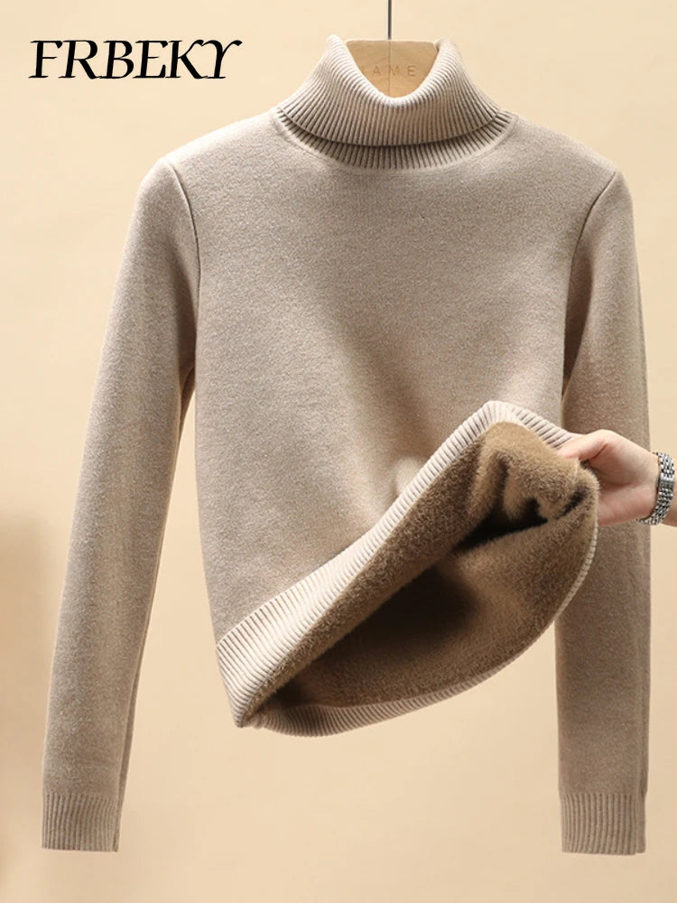Pull à col roulé rembourré pour femme, chemise à fond, sous-vêtement document solide, pulls en Y, chaud, automne, hiver