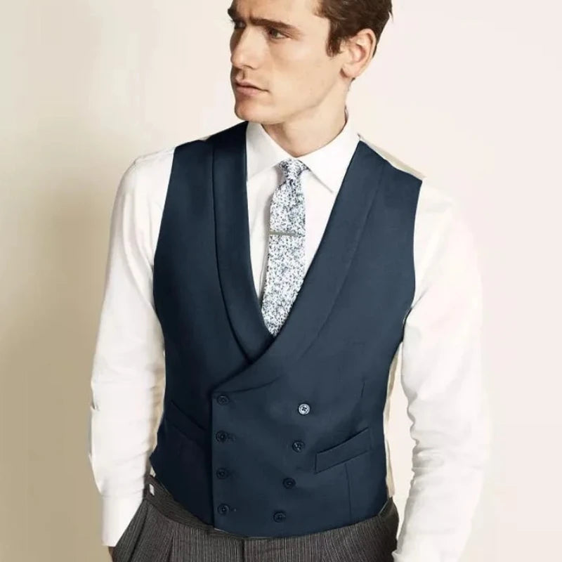 Gilet Gentleman Gris GlaDark Double Bouton avec Revers pour Homme, Régulier Slim, Glaçage Trempé, Business, Banquet de Mariage