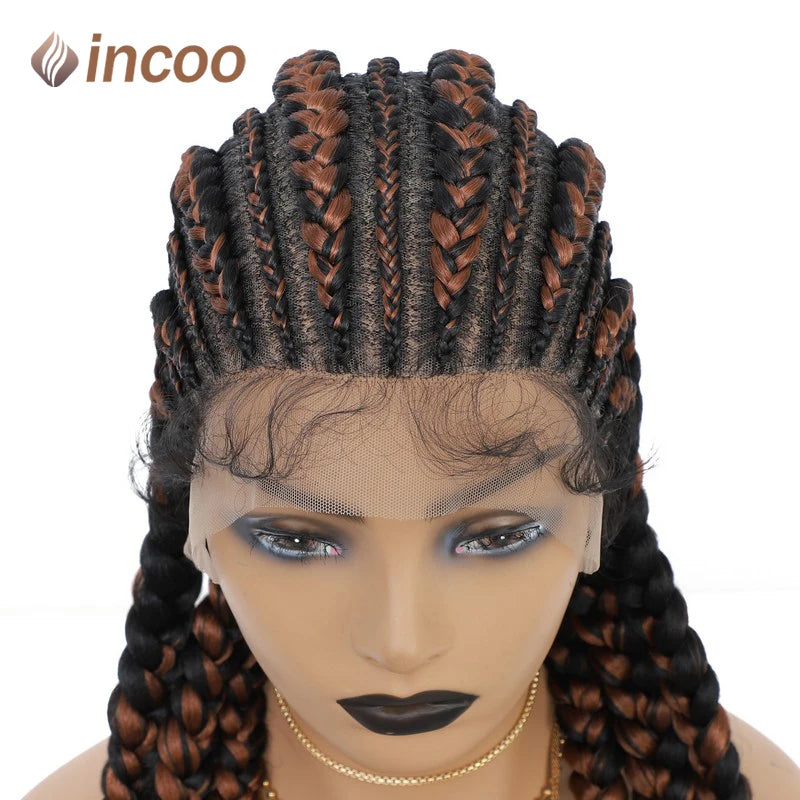 Incoo-Perruque synthétique tressée pour femmes noires, 36 pouces, sans nœud, boîte, Cornrow, cheveux africains