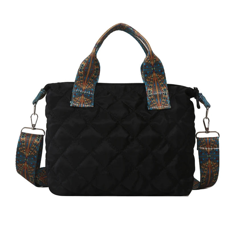 Sac à main à large ceinture pour femmes, automne/hiver, espace losange, sac à bandoulière en coton, grande capacité, fourre-tout de Shopping assorti