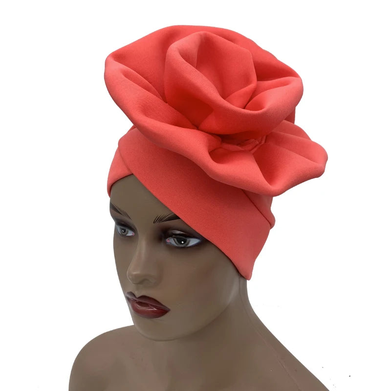 Turban Africain à Grande Fleur pour Femme, Foulard de Sauna Musulman à la Mode