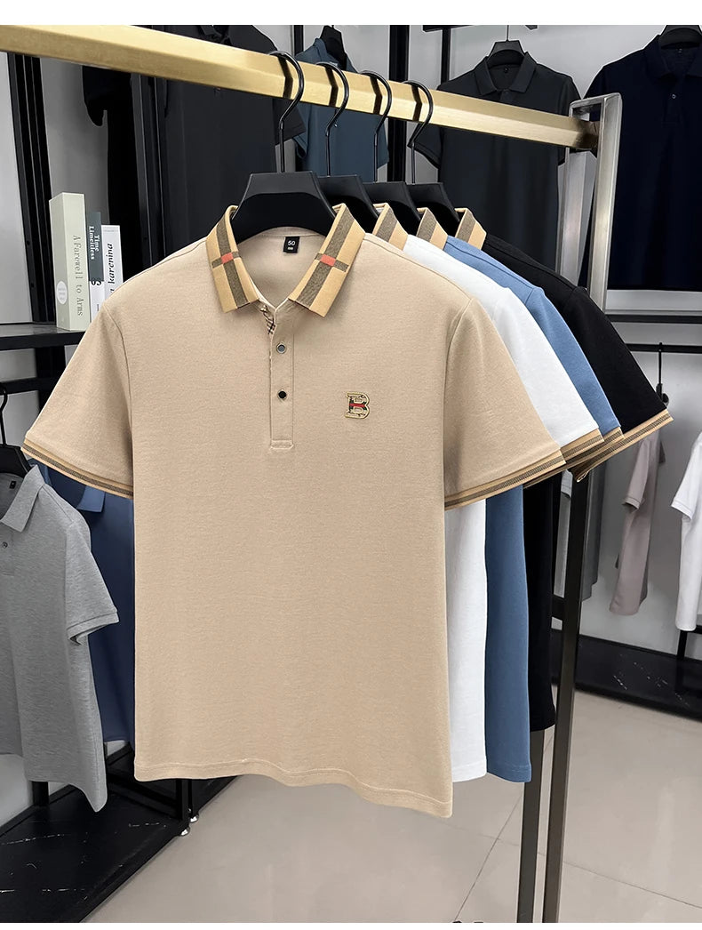 Polo d'été à manches courtes pour hommes, mode golf, design haut de gamme, broderie en soie glacée exquise, T-shirt respirant, 2025