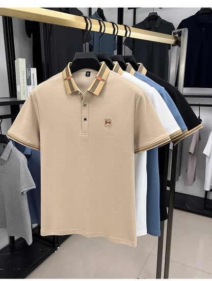 Polo d'été à manches courtes pour hommes, mode golf, design haut de gamme, broderie en soie glacée exquise, T-shirt respirant, 2025