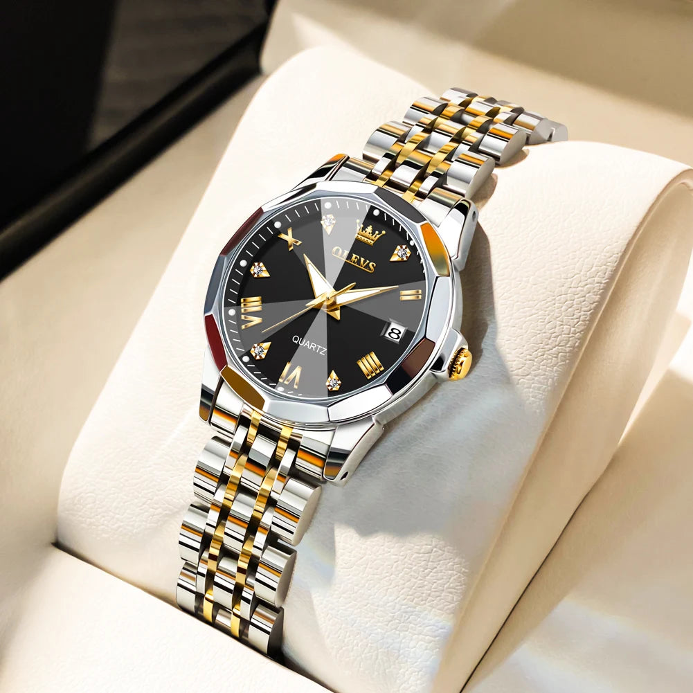 OLEVS – montre à Quartz pour femmes, élégante, mode, marque de luxe, originale, étanche, acier inoxydable, Date lumineuse