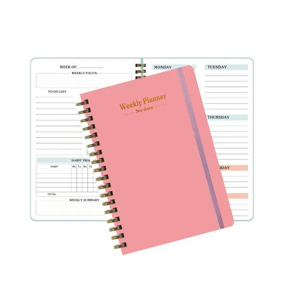 Planificateur hebdomadaire Portable A5, sans Date, rappel, calendrier hebdomadaire, livre d'efficacité avec sangles, carnet de notes à bobine pour étudiant