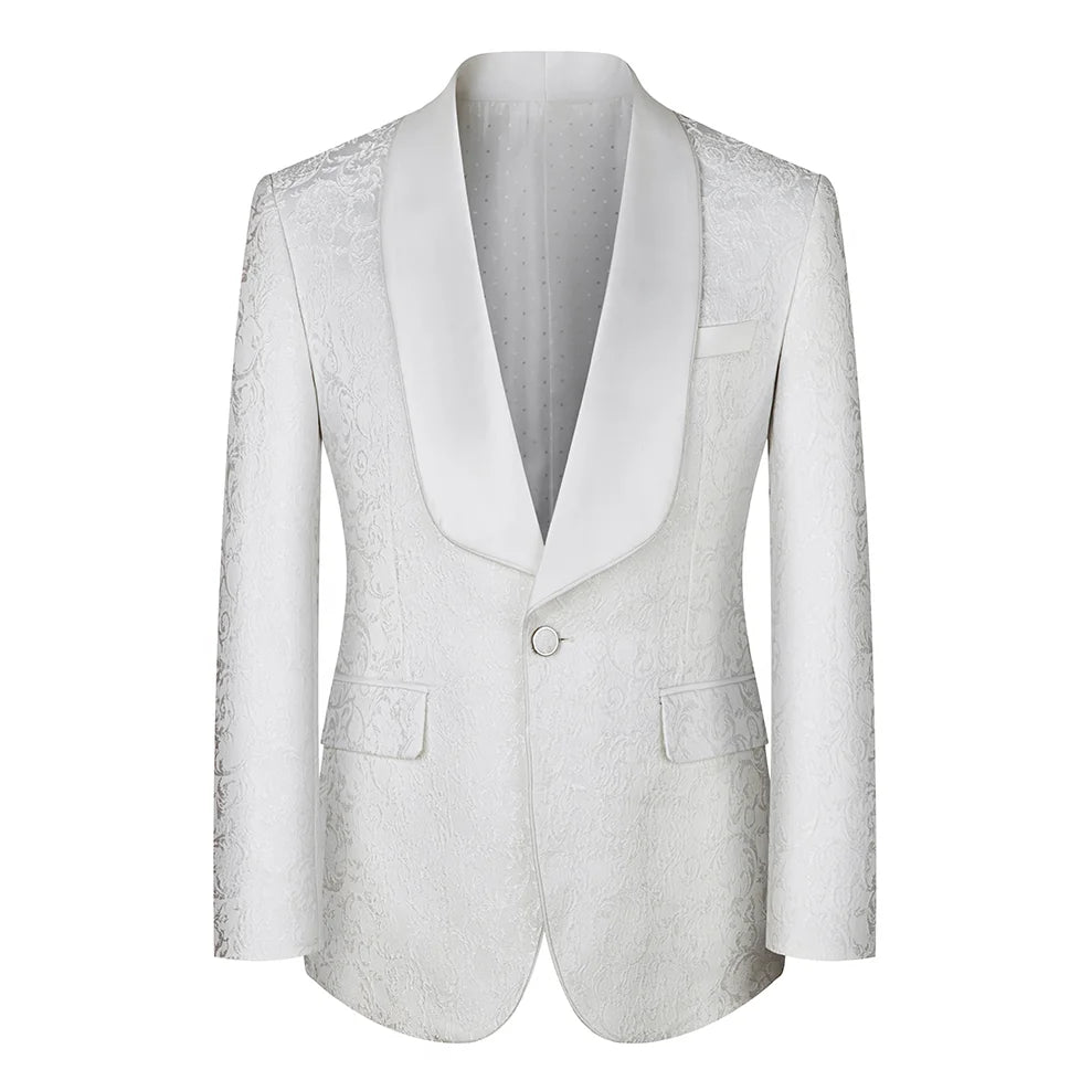 Costume vert 3 pièces pour hommes, veste de robe de soirée de mariage avec gilet et pantalon, ensembles Slim à la mode pour hommes, tissu Jacquard Beige, noir, bleu