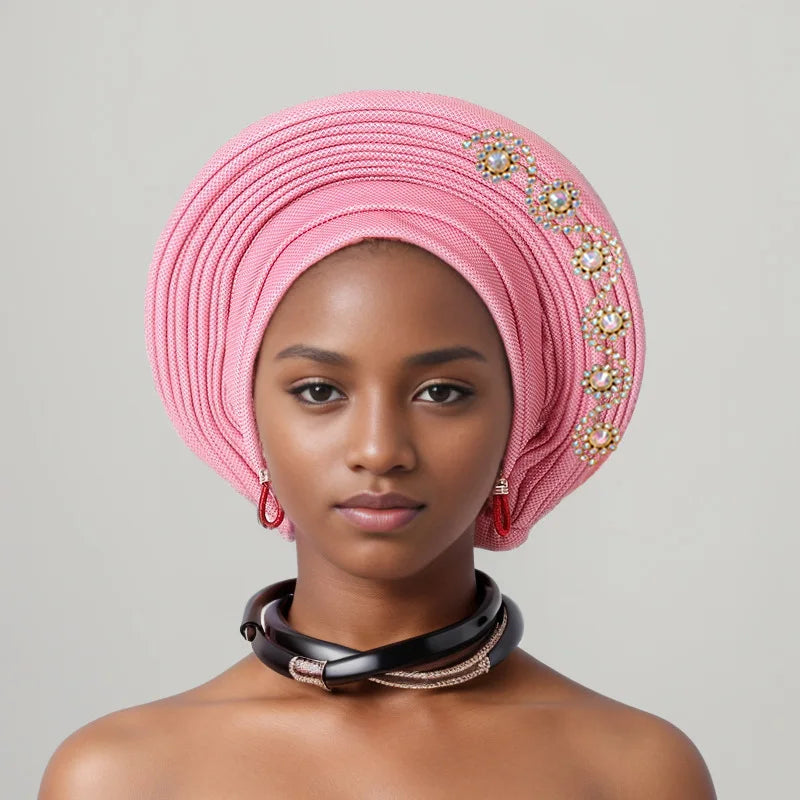 Geles de mariage nigérian, couvre-chef africain, Turbans Auto Gele pour femmes, tissu Aso Oke, couvre-chef musulman, couvre-chef féminin
