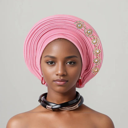 Geles de mariage nigérian, couvre-chef africain, Turbans Auto Gele pour femmes, tissu Aso Oke, couvre-chef musulman, couvre-chef féminin