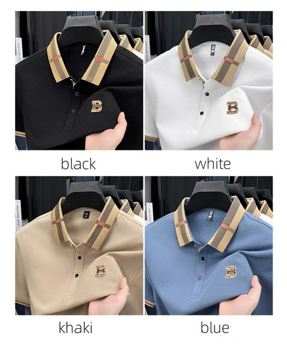 Polo d'été à manches courtes pour hommes, mode golf, design haut de gamme, broderie en soie glacée exquise, T-shirt respirant, 2025