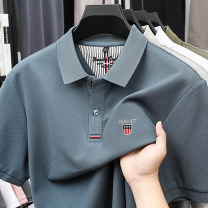 Polo d'été brodé de haute qualité pour hommes, chemise à manches courtes en pur coton respirant et décontracté pour affaires