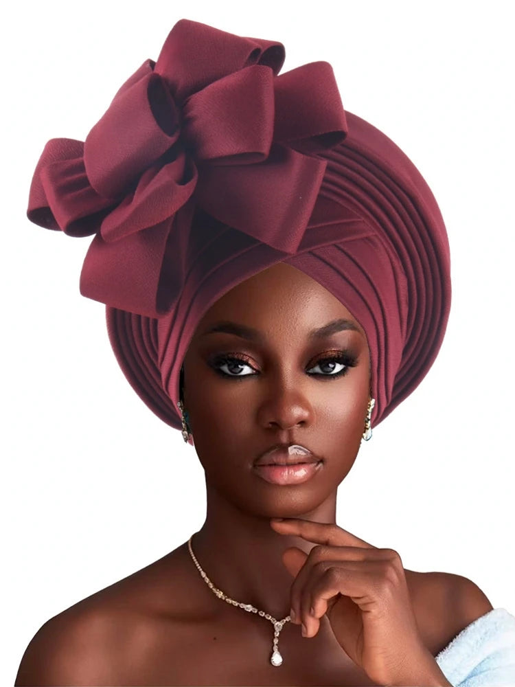 Grande fleur Turban casquette pour femmes élégant Auto Gele couvre-chef dame africaine bandeau Nigeria femme couvre-chef chapeau musulman