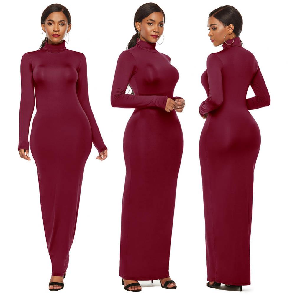 Femmes sulfRobes Grande Taille ixSolide Document Femmes Manches sulfCol Roulé Tambours con Robe Maxi Robe Éducative S-5XL