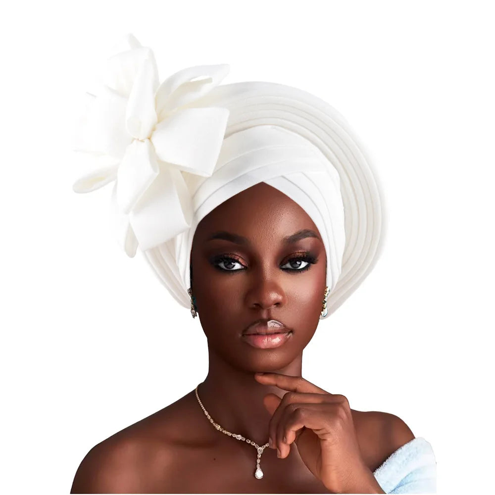 Grande fleur Turban casquette pour femmes élégant Auto Gele couvre-chef dame africaine bandeau Nigeria femme couvre-chef chapeau musulman