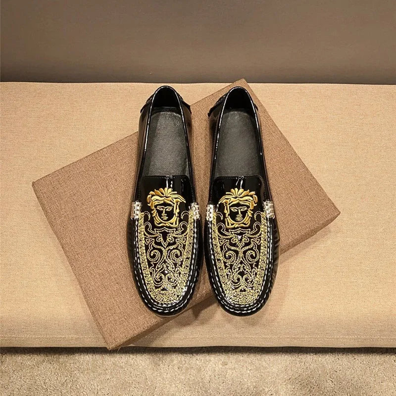 Chaussures Décontractées en Cuir Verni Astronomique Souple pour Homme, Style Coréen, Décontracté, en Une Étape, Style Britannique, pour Paresseux, Nouvelle Collection Printemps Été