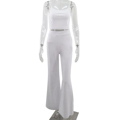 Haut court à bretelles spaghetti et pantalon évasé adt pour femmes, olympiques décontractés, ensemble deux pièces monochromes simples, tenues d'été sexy