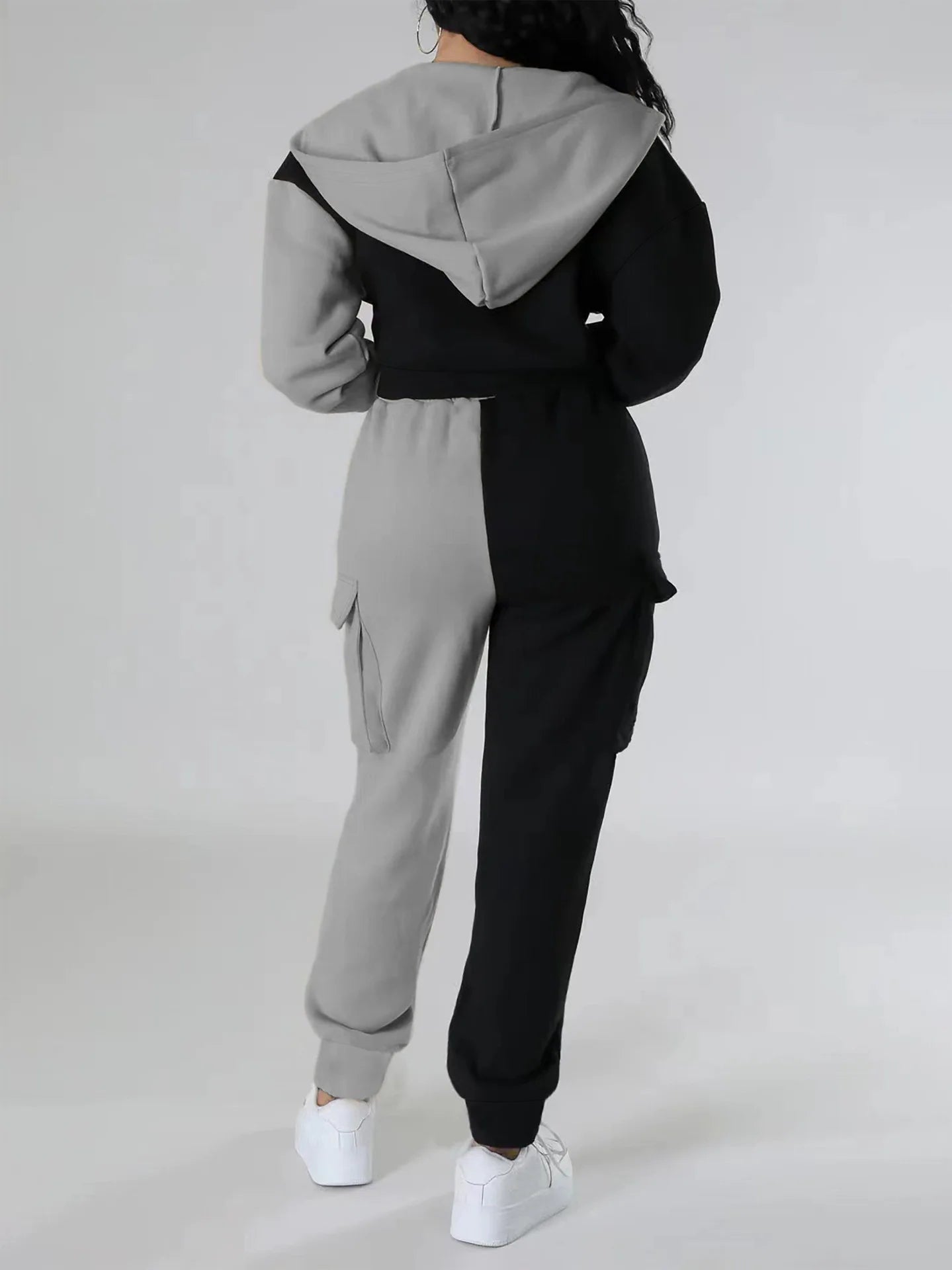 veste sport deux pièces ample pour femmes, ensemble assorti, survêtement à capuche, fermeture éclair bloquée, vêtements d'extérieur courts, pantalon Cargo avec cordon de serrage, automne hiver